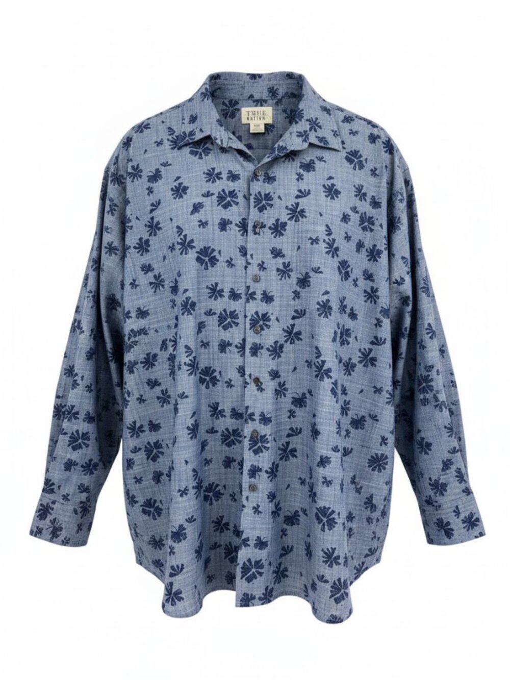 True Nation shirt 3XLT mens big tall floral denim button down long sleeve DXL